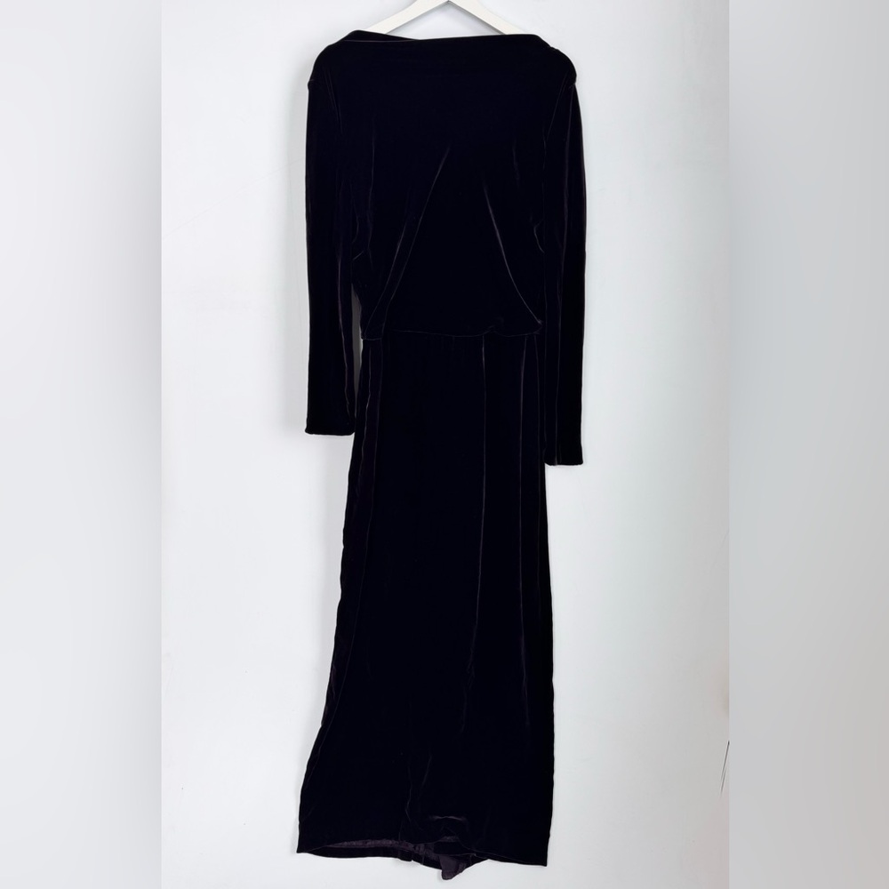 Vintage Jones New York Evening Velvet Dark Purple Long Sleeve Maxi Dress Sz 14 - Picture 2 of 9
